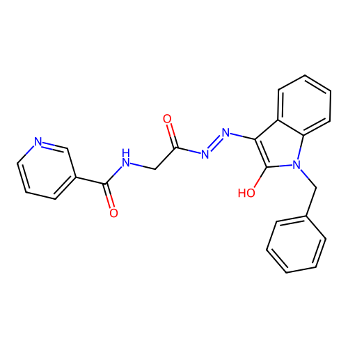 (Z)-N-(2-(2-(1-benzyl-2-oxoindolin-3-ylidene)hydrazinyl)-2-oxoethyl)nicotinamide structure