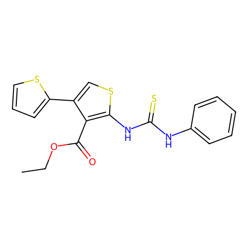 Ethyl 5'-(3-phenylthioureido)-[2,3'-bithiophene]-4'-carboxylate structure