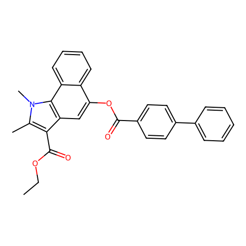 ethyl 1,2-dimethyl-5-(4-phenylbenzoyl)oxybenzo[g]indole-3-carboxylate structure