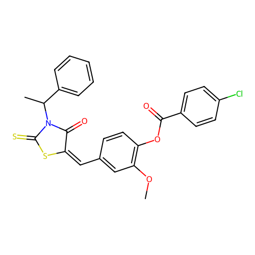 2-Methoxy-4-{[4-oxo-3-(1-phenylethyl)-2-sulfanylidene-1,3-thiazolidin-5-ylidene]methyl}-phenyl 4-chlorobenzoate structure