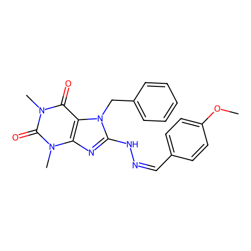 7-benzyl-8-[(2Z)-2-[(4-methoxyphenyl)methylidene]hydrazinyl]-1,3-dimethylpurine-2,6-dione structure