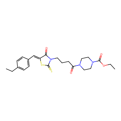 (Z)-ethyl 4-(4-(5-(4-ethylbenzylidene)-4-oxo-2-thioxothiazolidin-3-yl)butanoyl)piperazine-1-carboxylate structure