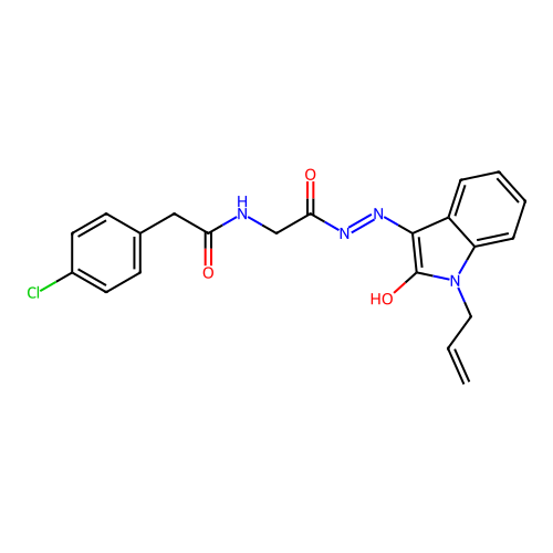 (Z)-N-(2-(2-(1-allyl-2-oxoindolin-3-ylidene)hydrazinyl)-2-oxoethyl)-2-(4-chlorophenyl)acetamide structure