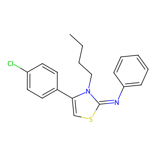 N-((2Z)-3-butyl-4-(4-chlorophenyl)-1,3-thiazol-2(3H)-ylidene)aniline structure