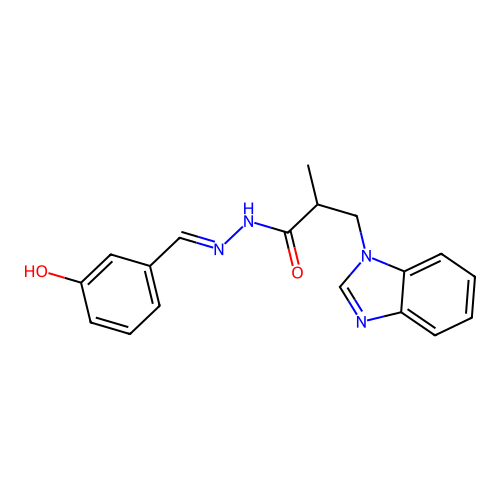 (E)-3-(1H-benzo[d]imidazol-1-yl)-N'-(3-hydroxybenzylidene)-2-methylpropanehydrazide structure