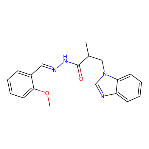 (E)-3-(1H-benzo[d]imidazol-1-yl)-N'-(2-methoxybenzylidene)-2-methylpropanehydrazide structure
