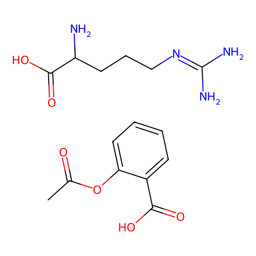 (2S)-2-amino-5-carbamimidamidopentanoic acid; 2-(acetyloxy)benzoic acid structure
