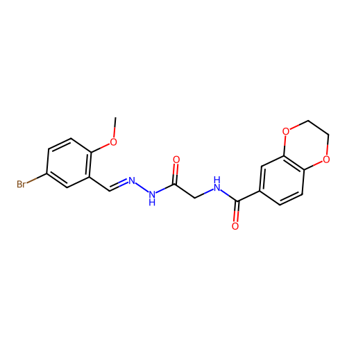 N-[2-[(2E)-2-[(5-bromo-2-methoxyphenyl)methylidene]hydrazinyl]-2-oxoethyl]-2,3-dihydro-1,4-benzodioxine-6-carboxamide structure