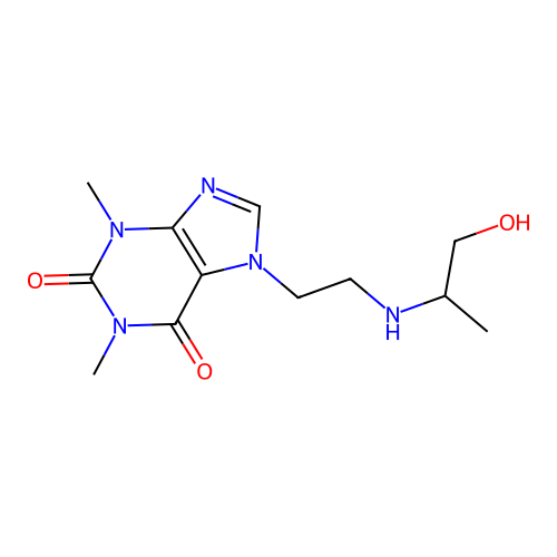 7-(2-((1-hydroxypropan-2-yl)amino)ethyl)-1,3-dimethyl-1H-purine-2,6(3H,7H)-dione structure