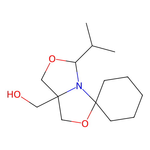 (2-propan-2-ylspiro[3,7-dioxa-1-azabicyclo[3.3.0]octane-8,1'-cyclohexane]-5-yl)methanol structure