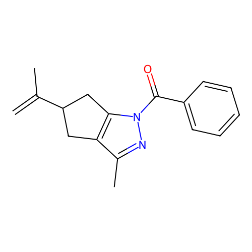 (3-methyl-5-(prop-1-en-2-yl)-5,6-dihydrocyclopenta[c]pyrazol-1(4H)-yl)(phenyl)methanone structure
