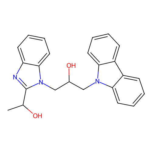 1-(9H-carbazol-9-yl)-3-[2-(1-hydroxyethyl)-1H-benzimidazol-1-yl]propan-2-ol structure