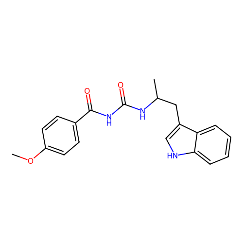 N-((1-(1H-indol-3-yl)propan-2-yl)carbamoyl)-4-methoxybenzamide structure