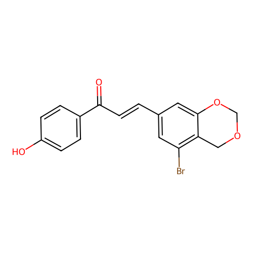 (E)-3-(5-bromo-4H-benzo[d][1,3]dioxin-7-yl)-1-(4-hydroxyphenyl)prop-2-en-1-one structure