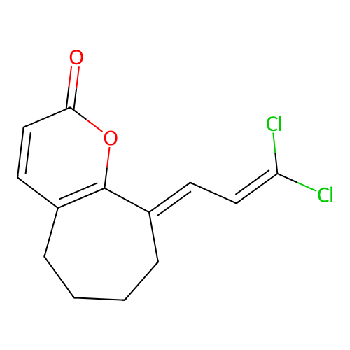 (E)-9-(3,3-dichloroallylidene)-6,7,8,9-tetrahydrocyclohepta[b]pyran-2(5H)-one structure