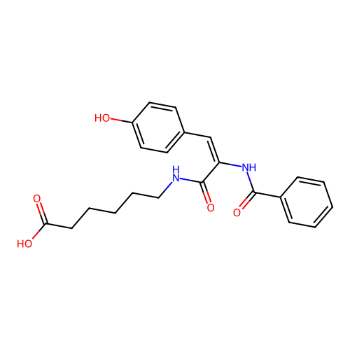 (E)-6-(2-benzamido-3-(4-hydroxyphenyl)acrylamido)hexanoic acid structure