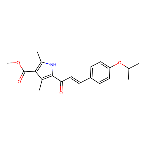 (E)-methyl 5-(3-(4-isopropoxyphenyl)acryloyl)-2,4-dimethyl-1H-pyrrole-3-carboxylate structure