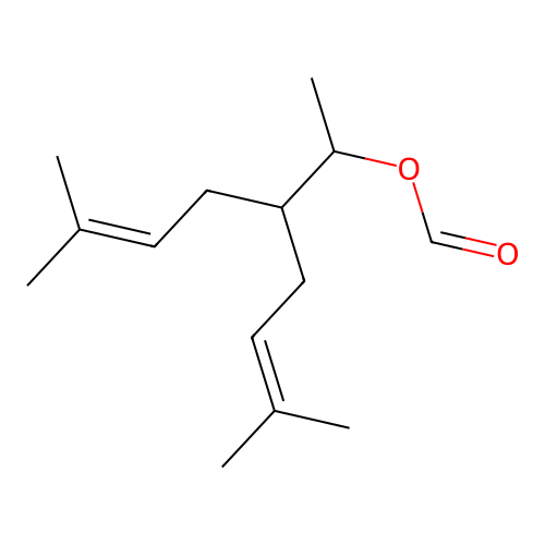 6-Methyl-3-(3-methylbut-2-en-1-yl)hept-5-en-2-yl formate structure