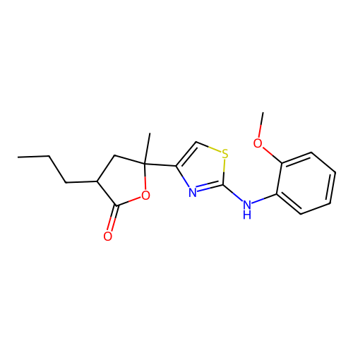 5-[2-(2-methoxyanilino)-1,3-thiazol-4-yl]-5-methyl-3-propyloxolan-2-one structure