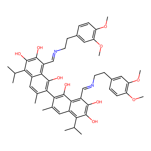 (1Z)-1-[[2-(3,4-dimethoxyphenyl)ethylamino]methylidene]-7-[(8Z)-8-[[2-(3,4-dimethoxyphenyl)ethylamino]methylidene]-1,6-dihydroxy-3-methyl-7-oxo-5-propan-2-ylnaphthalen-2-yl]-3,8-dihydroxy-6-methyl-4-propan-2-ylnaphthalen-2-one structure