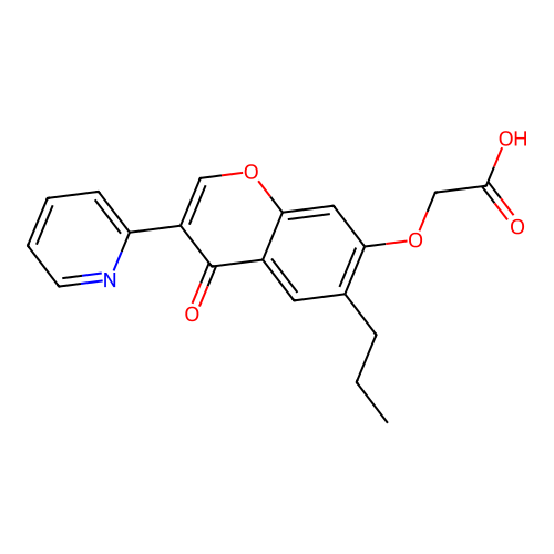 2-((4-oxo-6-propyl-3-(pyridin-2-yl)-4H-chromen-7-yl)oxy)acetic acid structure