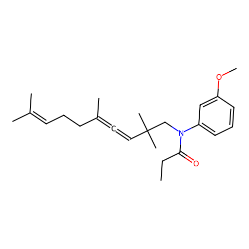 N-(3-methoxyphenyl)-N-(2,2,5,9-tetramethyldeca-3,4,8-trien-1-yl)propanamide structure