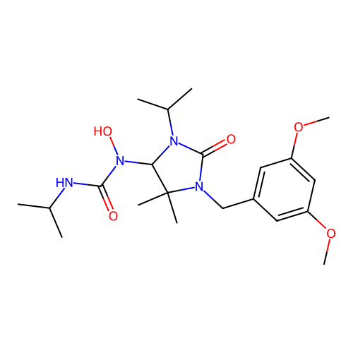 1-(1-(3,5-dimethoxybenzyl)-3-isopropyl-5,5-dimethyl-2-oxoimidazolidin-4-yl)-1-hydroxy-3-isopropylurea structure