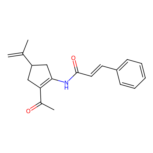 N-(2-acetyl-4-(prop-1-en-2-yl)cyclopent-1-en-1-yl)cinnamamide structure
