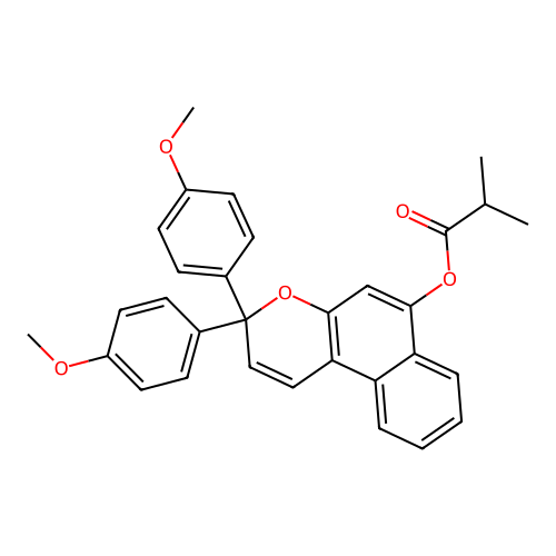 3,3-bis(4-methoxyphenyl)-3H-benzo[f]chromen-6-yl isobutyrate structure