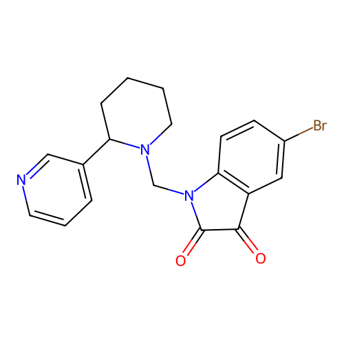 5-Bromo-1-((2-(pyridin-3-yl)piperidin-1-yl)methyl)indoline-2,3-dione structure