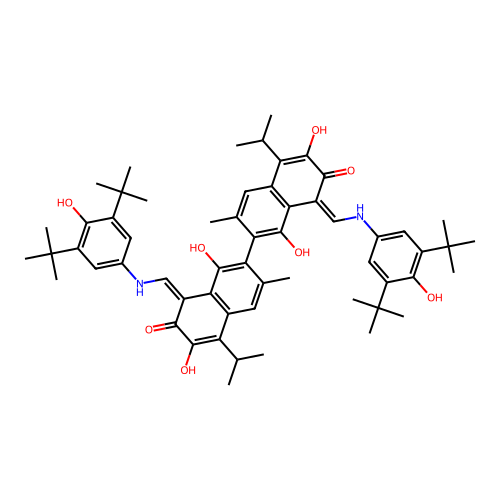(1Z)-1-[(3,5-ditert-butyl-4-hydroxyanilino)methylidene]-7-[(8Z)-8-[(3,5-ditert-butyl-4-hydroxyanilino)methylidene]-1,6-dihydroxy-3-methyl-7-oxo-5-propan-2-ylnaphthalen-2-yl]-3,8-dihydroxy-6-methyl-4-propan-2-ylnaphthalen-2-one structure