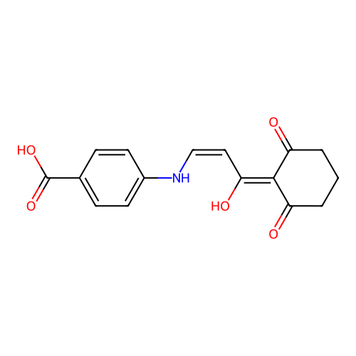 (Z)-4-((3-(2-hydroxy-6-oxocyclohex-1-en-1-yl)-3-oxoprop-1-en-1-yl)amino)benzoic acid structure