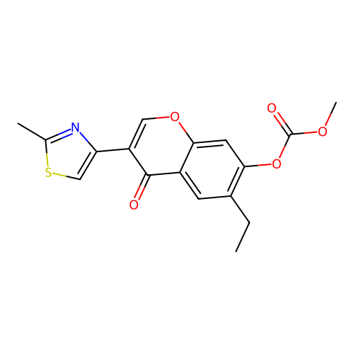 6-ethyl-3-(2-methylthiazol-4-yl)-4-oxo-4H-chromen-7-yl methyl carbonate structure