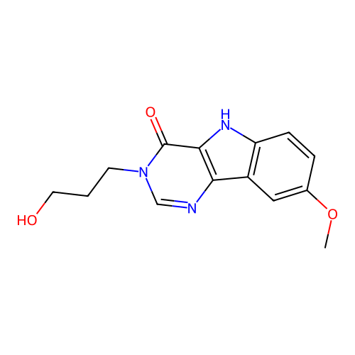 3-(3-hydroxypropyl)-8-methoxy-3H-pyrimido[5,4-b]indol-4(5H)-one structure