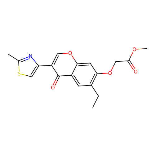 methyl 2-((6-ethyl-3-(2-methylthiazol-4-yl)-4-oxo-4H-chromen-7-yl)oxy)acetate structure