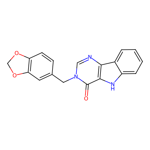 3-(benzo[d][1,3]dioxol-5-ylmethyl)-3H-pyrimido[5,4-b]indol-4(5H)-one structure