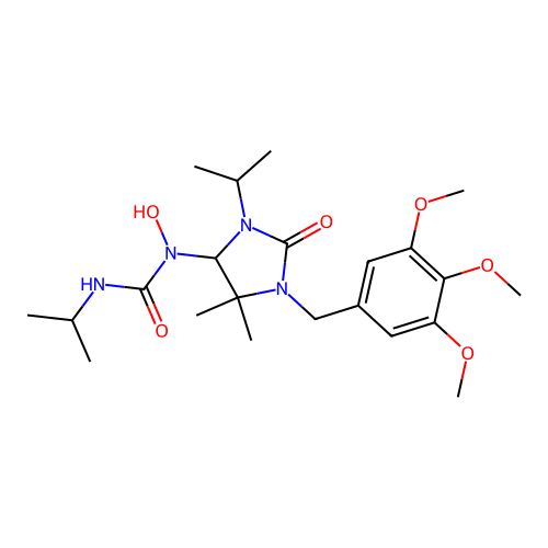 1-[5,5-dimethyl-2-oxo-3-(propan-2-yl)-1-(3,4,5-trimethoxybenzyl)imidazolidin-4-yl]-1-hydroxy-3-propan-2-ylurea structure