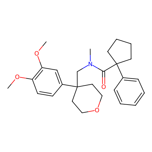 N-[[4-(3,4-dimethoxyphenyl)oxan-4-yl]methyl]-N-methyl-1-phenyl-cyclopentane-1-carboxamide structure