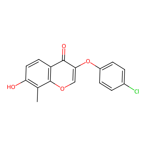 3-(4-chlorophenoxy)-7-hydroxy-8-methyl-4H-chromen-4-one structure