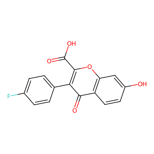 3-(4-fluorophenyl)-7-hydroxy-4-oxo-4H-chromene-2-carboxylic acid structure