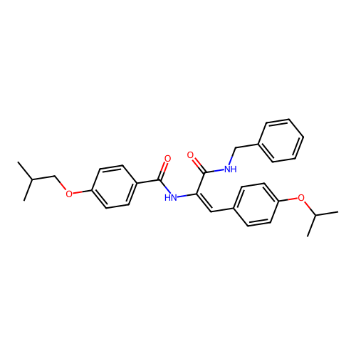(E)-N-(3-(benzylamino)-1-(4-isopropoxyphenyl)-3-oxoprop-1-en-2-yl)-4-isobutoxybenzamide structure