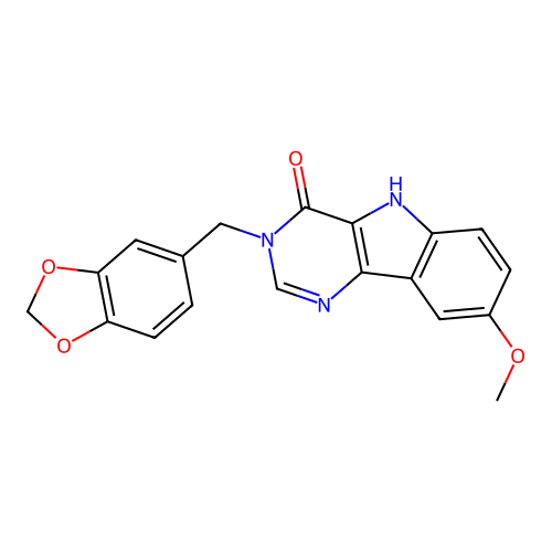 3-(benzo[d][1,3]dioxol-5-ylmethyl)-8-methoxy-3H-pyrimido[5,4-b]indol-4(5H)-one structure