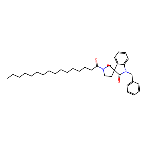 1''-benzyl-1'-hexadecanoyl-1'',2''-dihydrodispiro[cyclopentane-1,2'-pyrrolidine-3',3''-indole]-2''-one structure