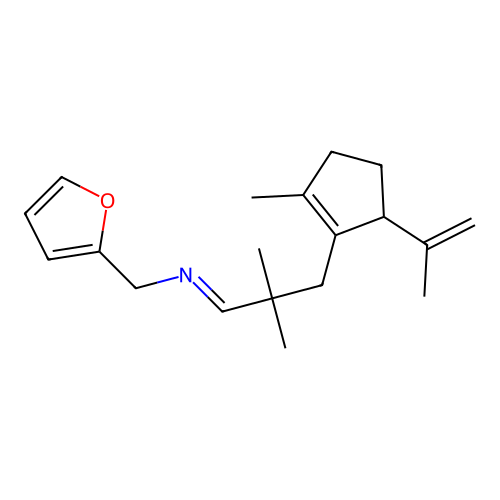(E)-N-(2,2-dimethyl-3-(2-methyl-5-(prop-1-en-2-yl)cyclopent-1-en-1-yl)propylidene)-1-(furan-2-yl)methanamine structure