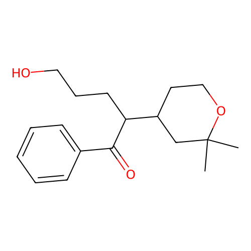 2-(2,2-dimethyltetrahydro-2H-pyran-4-yl)-5-hydroxy-1-phenylpentan-1-one structure