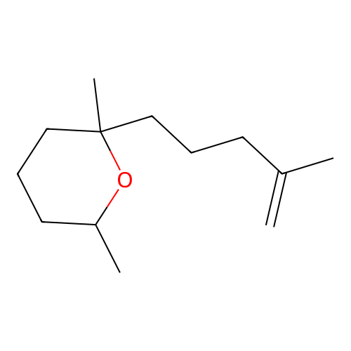 2,6-dimethyl-2-(4-methylpent-4-en-1-yl)tetrahydro-2H-pyran structure
