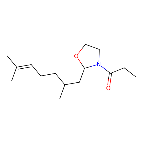 1-[2-(2,6-Dimethylhept-5-enyl)-1,3-oxazolidin-3-yl]propan-1-one structure