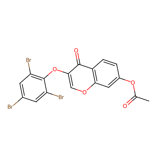 4-oxo-3-(2,4,6-tribromophenoxy)-4H-chromen-7-yl acetate structure