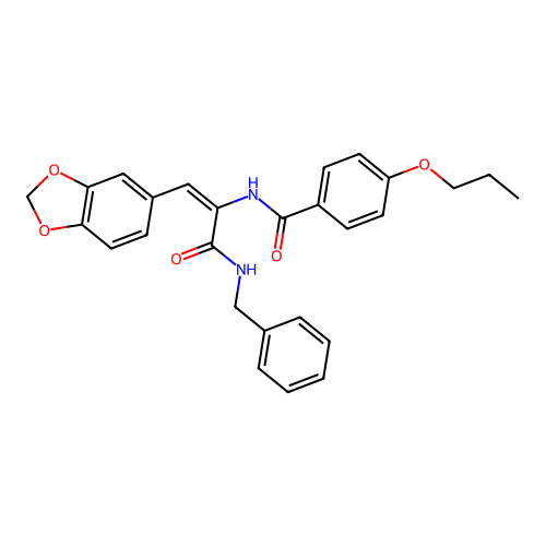 N-{2-(1,3-benzodioxol-5-yl)-1-[(benzylamino)carbonyl]vinyl}-4-propoxybenzamide structure