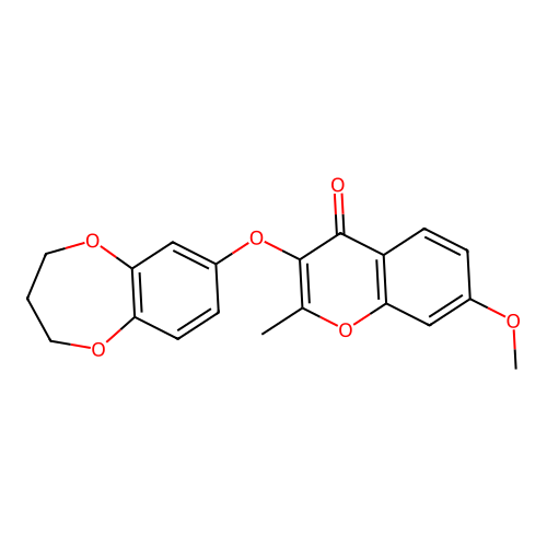 3-((3,4-dihydro-2H-benzo[b][1,4]dioxepin-7-yl)oxy)-7-methoxy-2-methyl-4H-chromen-4-one structure